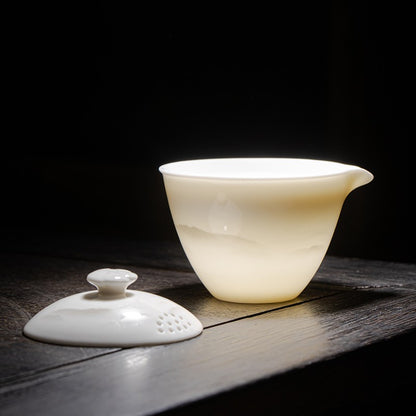 1PC Dehua White Porcelain Handheld Pot Single Pot Ceramic Household Tea Set