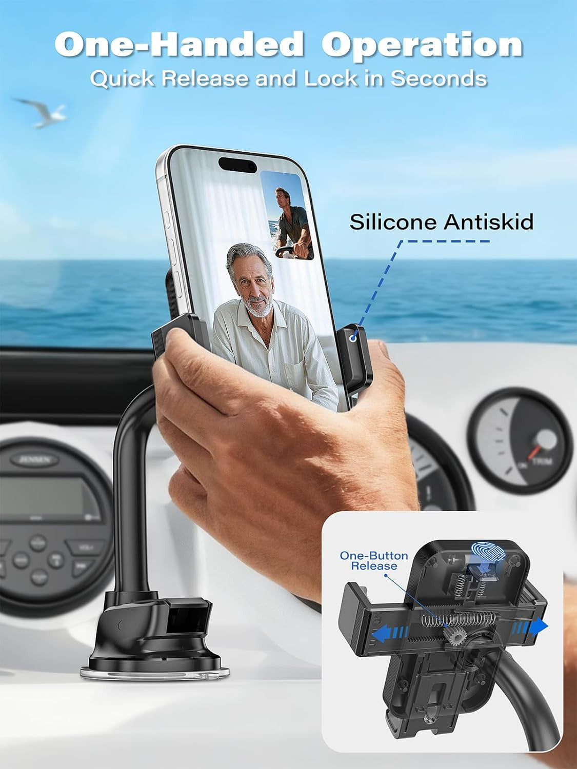 Boat Phone Holder Suction Cup Mount – Waterproof Marine Dashboard Cell Phone Hol