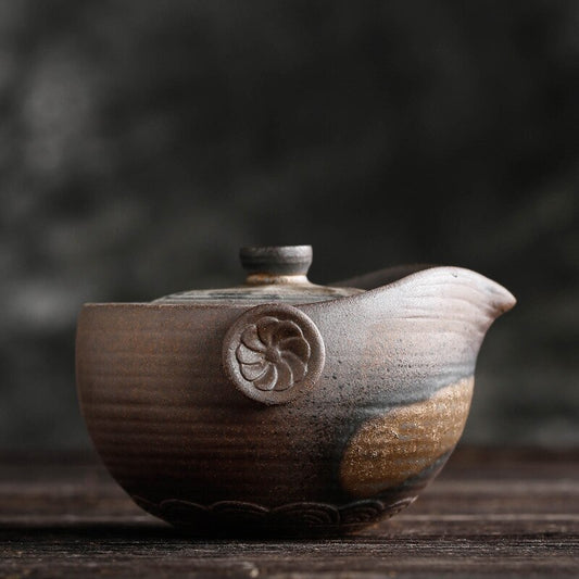 200Ml Stoneware Large Gilt Hand-Held Teapot Tea Bowl Lotus Rhyme Home