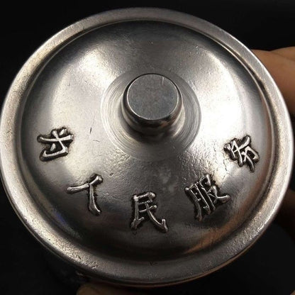 Silver Plated Copper Lidded Mug Retro Embossed Tea Cup Handcrafted Decor