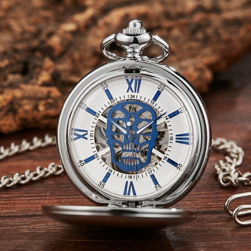 Retro Hand Wind Mechanical Pocket Watch With Fob Chains Men Hollow Skeleton Dial