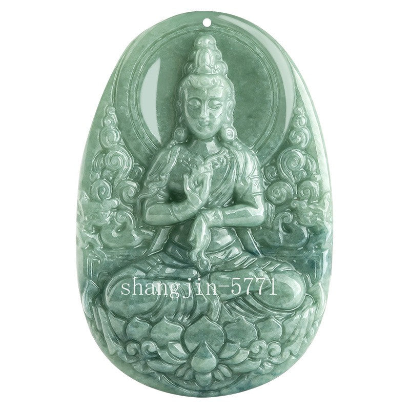 Jade Baolian Guanyin Buddha Statue Pendant Hand-Carved Necklace for Women Men