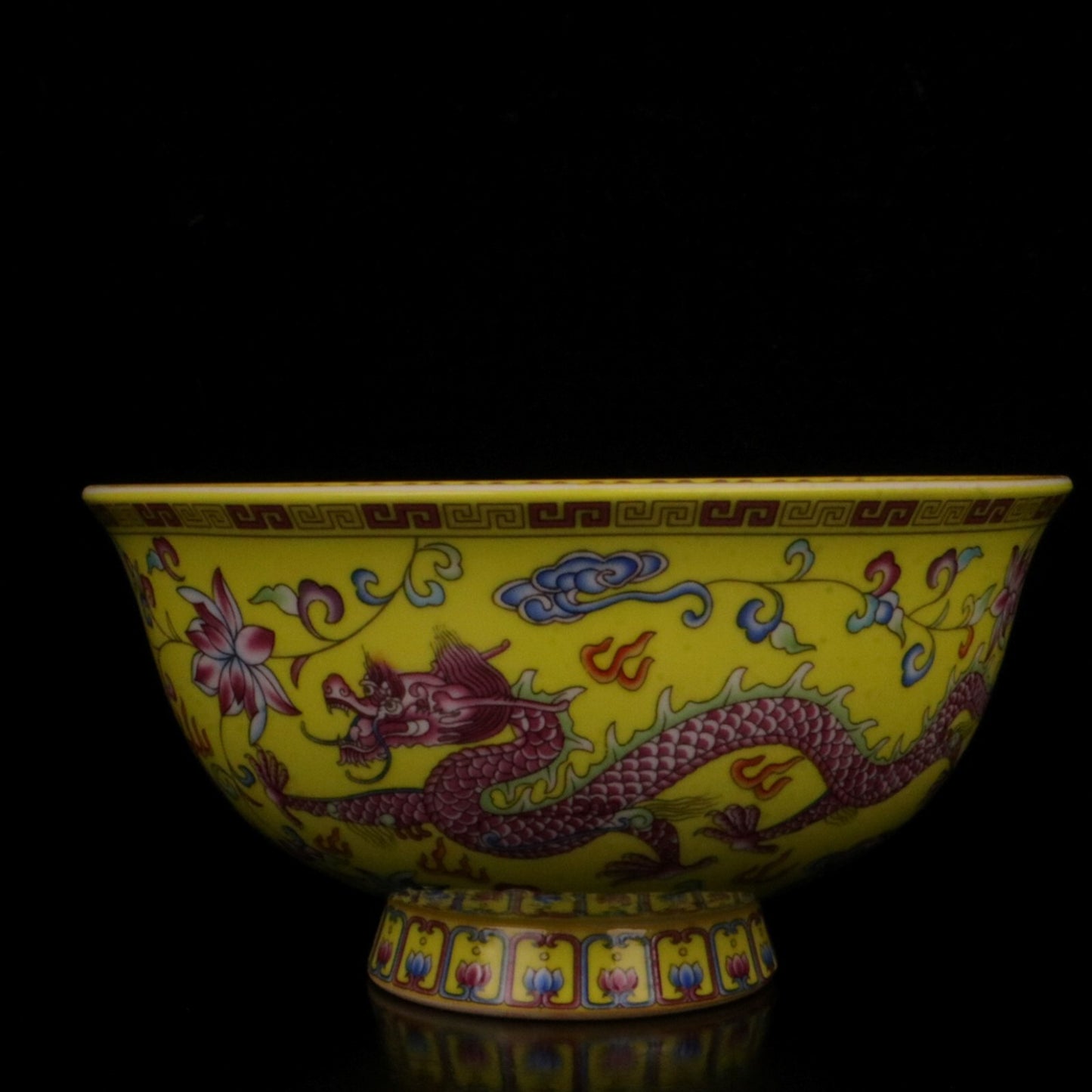 Chinese Famille Rose Porcelain Handmade Yellow Dragon Phoenix Small Bowl