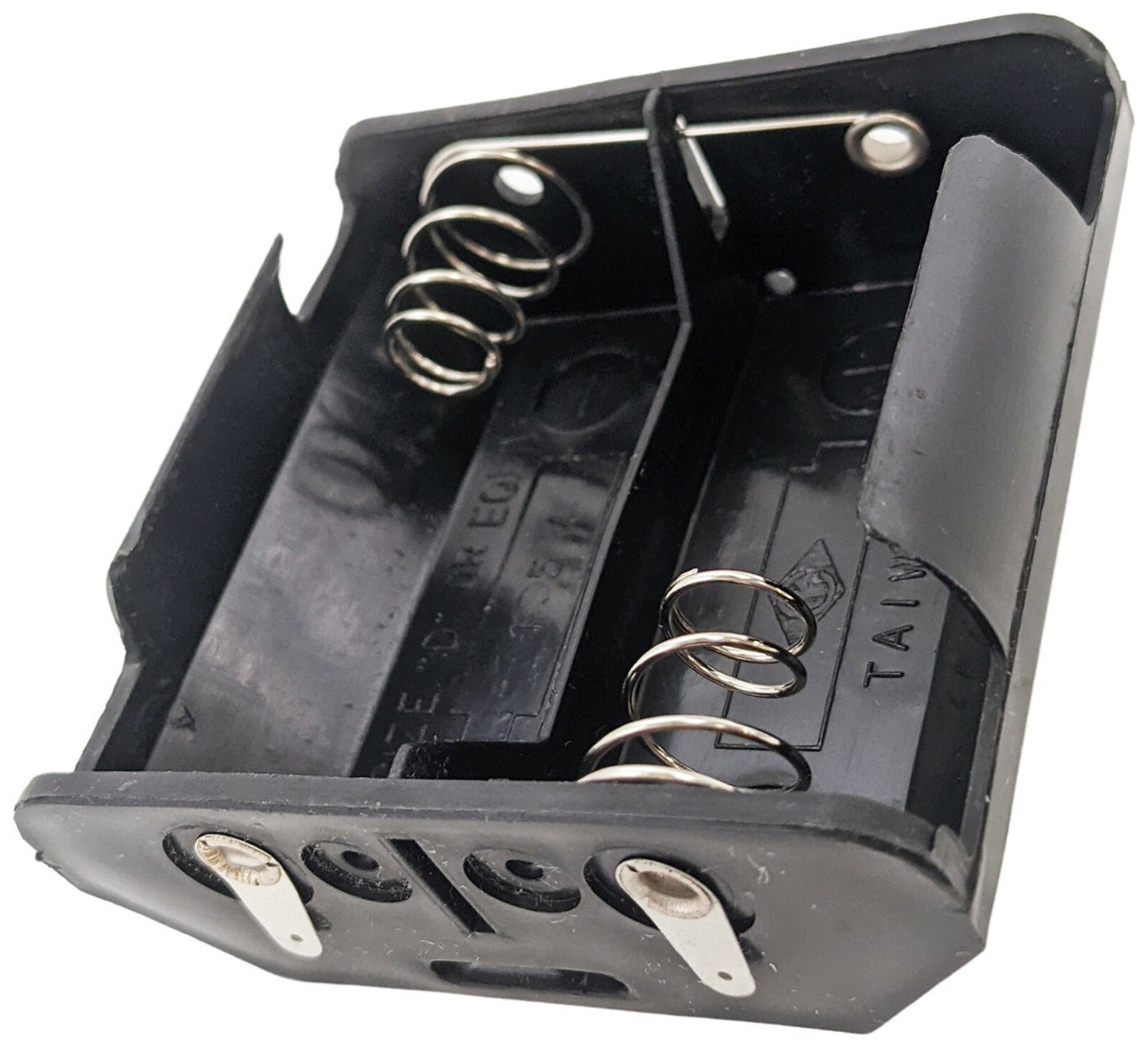 2 'D' Cell Battery Holder with Solder Lug Terminals, Plastic Case (2.8"x2.8"x1")