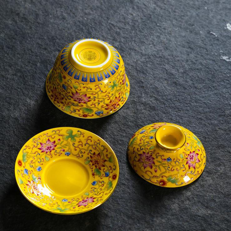 Lead Free Jingdezhen Color Enamel Under Glaze Porcelain Gaiwan Covered Tea Bowl