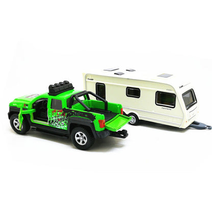 1:36 Trailer Tow Pickup Truck Model Car with Camper Van Diecast Toy Gift Boy e