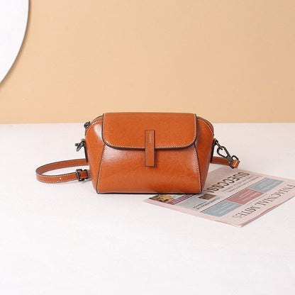 Wax Cowhide Leather Crossbody Small Bag Shoulder Shell Casual Purse Polyester