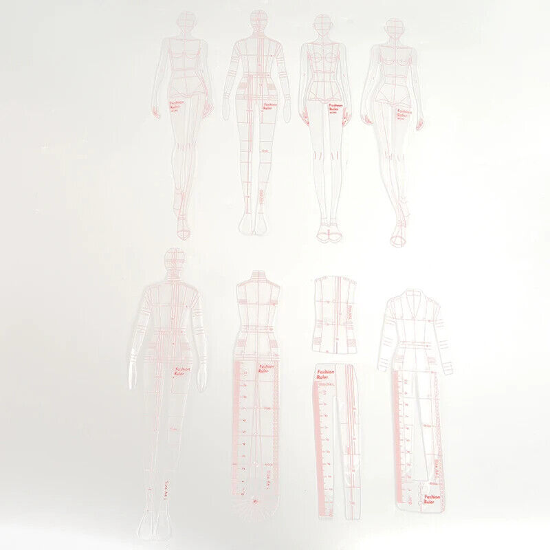 Women Figure 4Pcs Clothing Drawing Template Ruler Model Fashion Sewing Patchwork