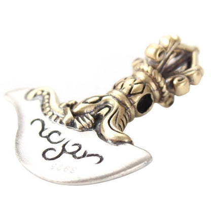 Tibetan Vajra Axe Cloud Back Bead Handmade Silver DIY Prayer Bead Accessory