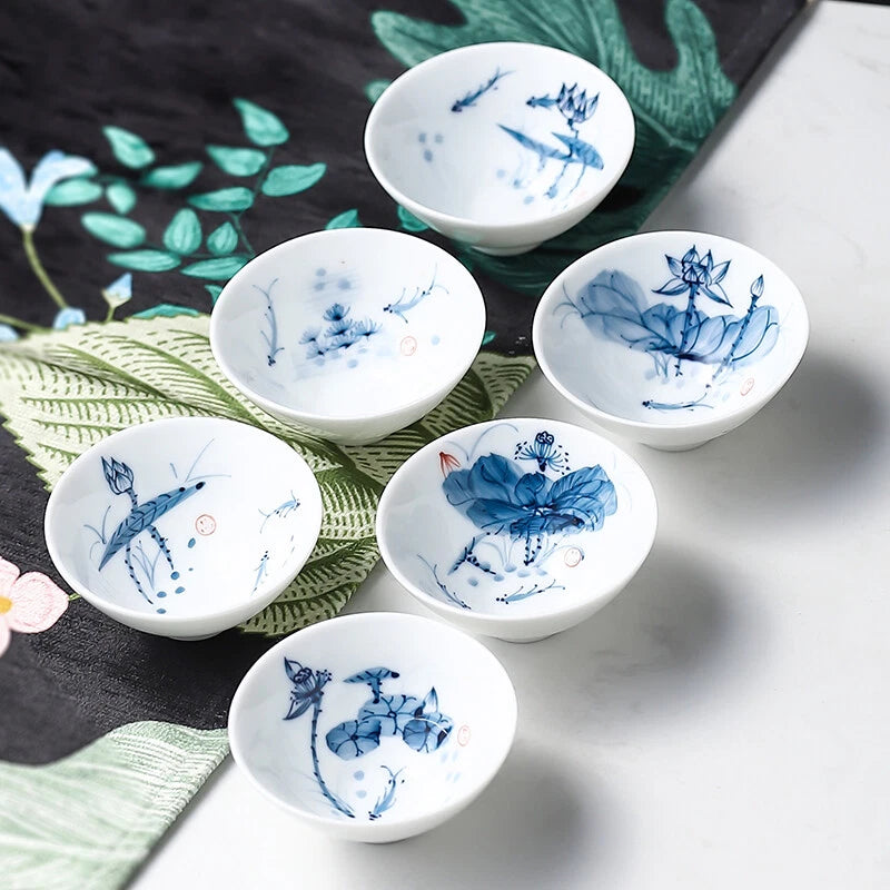 Tea Cup Porcelain Handpainted Jingdezhen Craft Pu'er Cup Chinese Kungfu Tea Cups