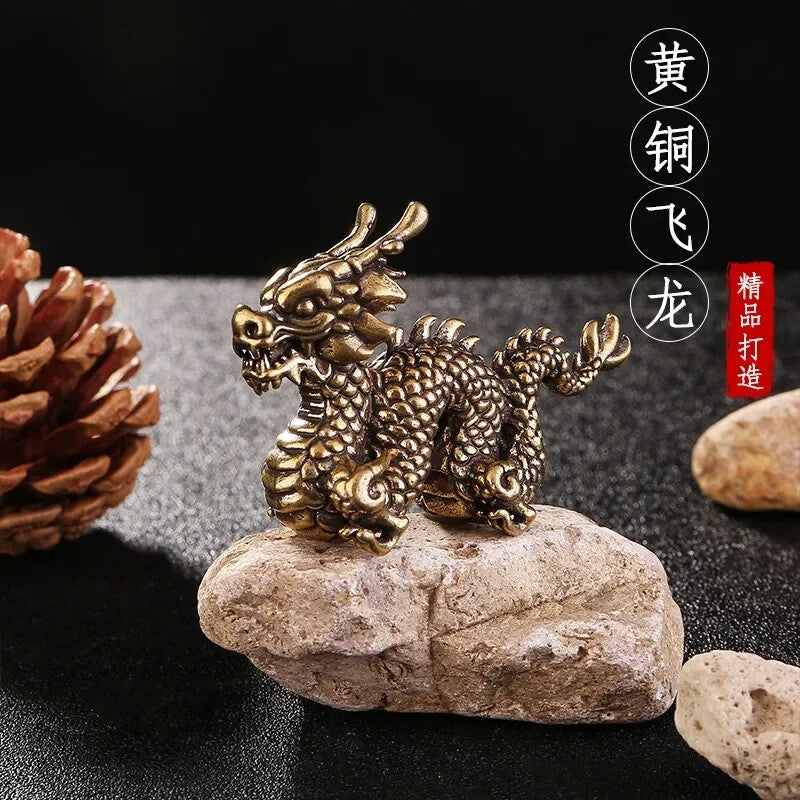 Brass Chinese Mythology Animal Dragon Statue Figure Miniature Antique Dragon