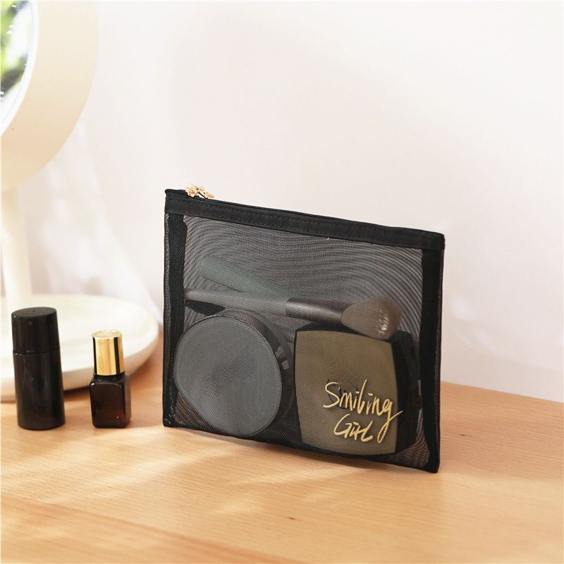 Mesh Cosmetic Bag Makeup Black Zipper Pouch Traveling Storage Toiletry Bags 1 PC