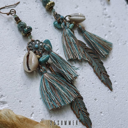 Wanderlust Feather Tassel Earrings - Vintage Ethnic Boho Dangle Clips