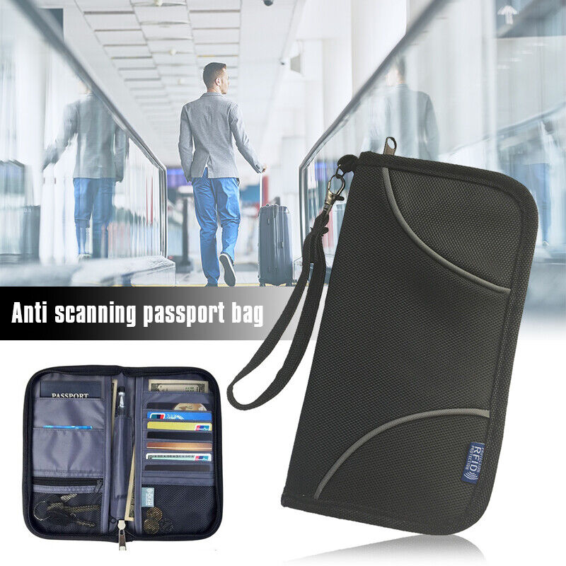 RFID Blocking Passport Organiser Travel Card Storage Bag Phone Pouch Antitheft