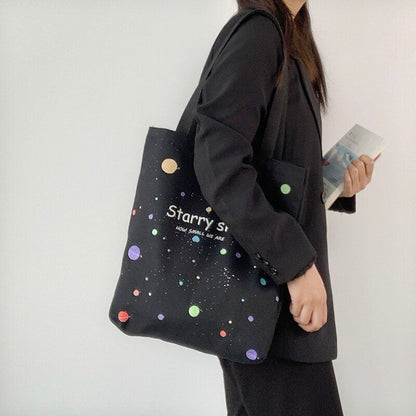 Women Shoulder Bag Canvas Tote Bag Large Shopper Purse Starry Sky Print Handbags