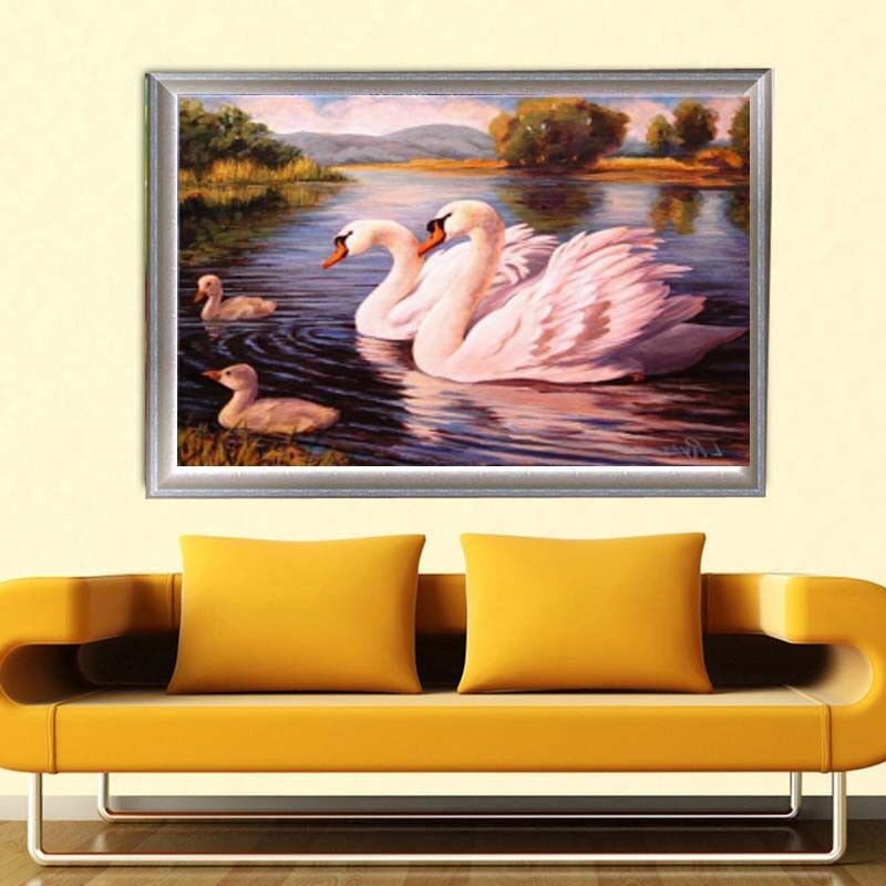 5D DIY Swans Swimming Full Diamond Painting Diamond Embroidery Cross Stitch Kits