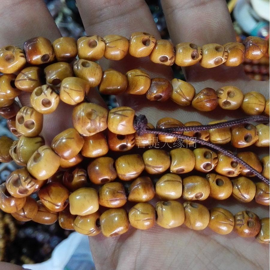 Vintage 108 Bead Buddhism Tibetan Yak Bone Skull Meditation Prayer Mala Necklace