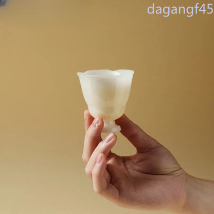 50ml Jade Ceramic Tea-tasting Smelling Cup Flower Mouth High Foot Cup Master Cup