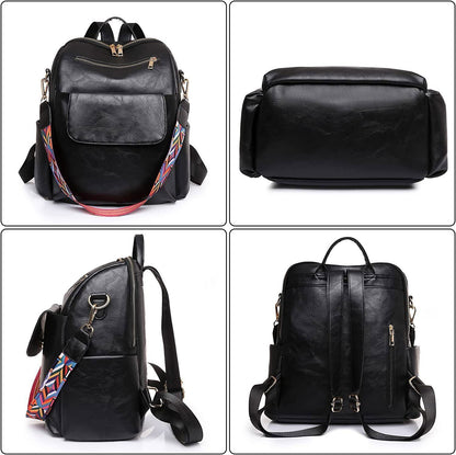Women's PU Leather Vintage Backpacks Travel Satchel Large Capacity Bag