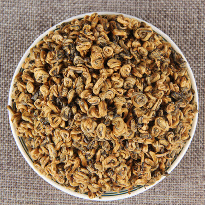 Premium Golden Snail Dian Hong Jin Luo Handmade Pure Bud China Yunnan Black Tea