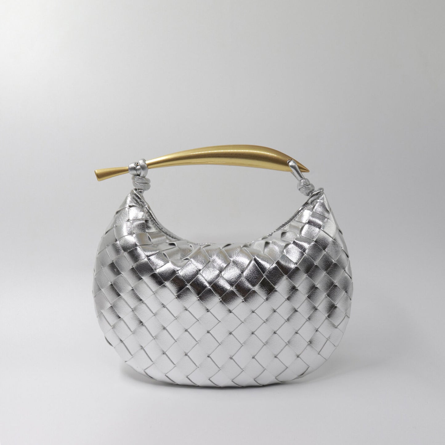 Woven Microfiber Leather Top Metal Handle Clutch Handbag Purse Tote Fashion Bag