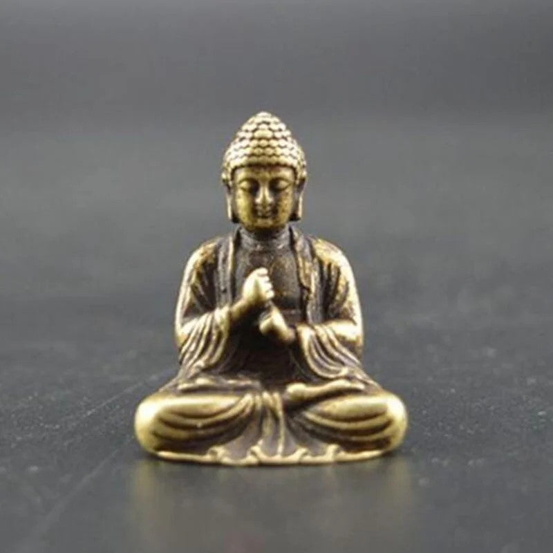 3.2cm Chinese Buddhism Brass Sakyamuni Buddha Statue Table Tea Pet Ornament