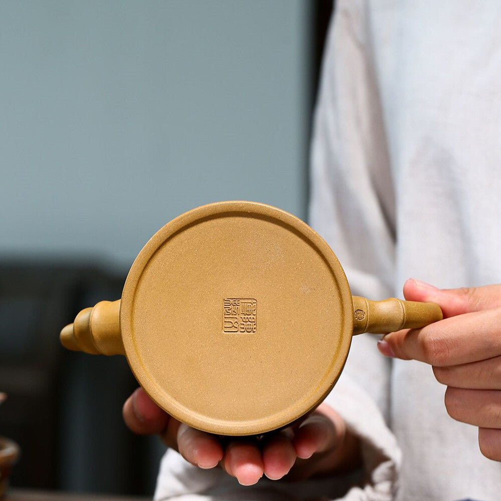 Handmade Real Yixing Zisha Duan Clay Marked Tea Pot Bamboo Relief Design Teapots