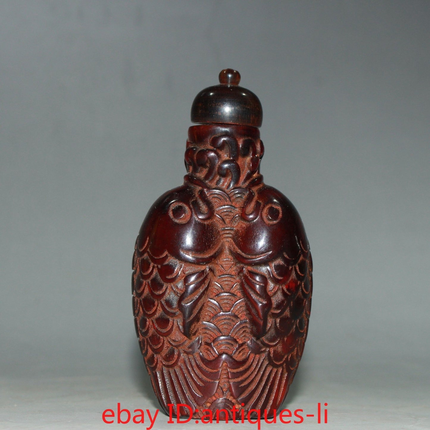 An Early Chinese Collectible Natural Ox Horn Double Fish Snuff Bottle