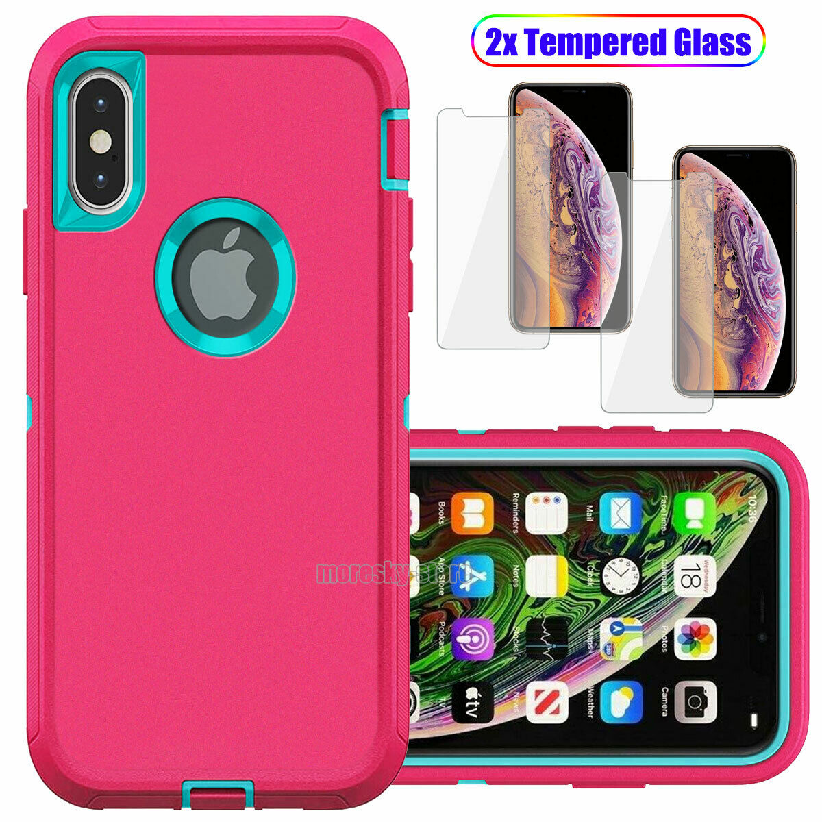 For Apple iPhone XR Case Shockproof Hard Cover with Glass Screen Protector