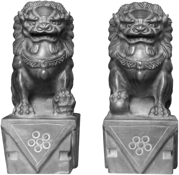 Black Foo Dogs Statues Pair - Guardian Ornaments for Office/Home Luck Gift