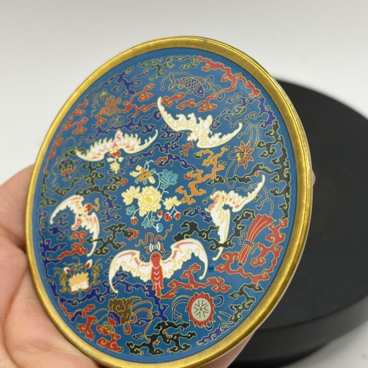 2pcs Vintage Qianlong Enamel Teacup Coaster 7.7cm Brass Collectible