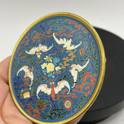 2pcs Vintage Qianlong Enamel Teacup Coaster 7.7cm Brass Collectible
