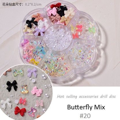 Nail Art Decor 7Grid Mixed-Styles Butterfly Bear Rhinestones 3D Glitter Crystals
