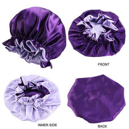 Silk Night Sleep Cap Hair Bonnet Hat Satin Wide Band Large Jumbo Head Cover Size