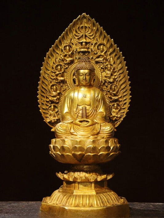 11'' Old Tibet Tibetan Buddhism Temple Bronze Gilt Medicine Buddha Statue