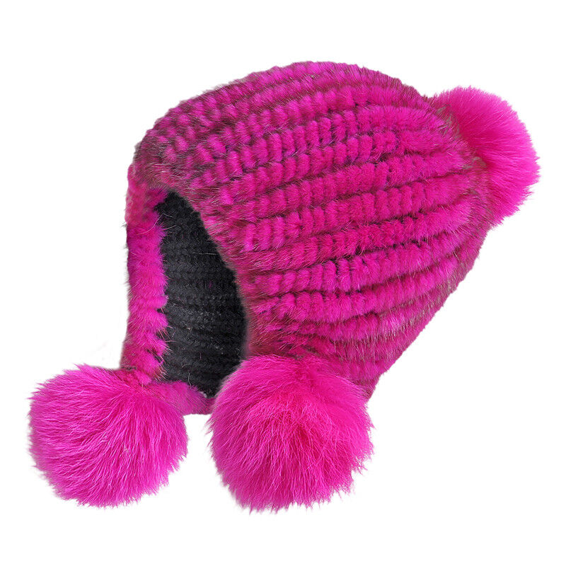 Winter Graceful Women Mink Fur Hats Real Knitted Fur Caps with Fox Fur Earflaps