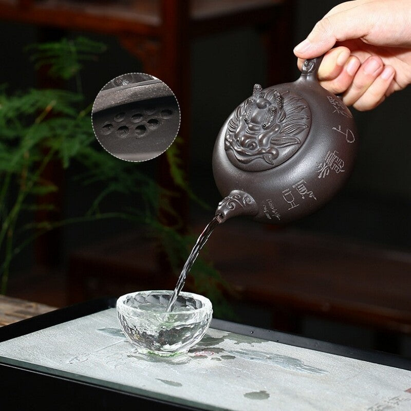 China Real Yixing Zisha Black Clay Tea Pot Marked Handmade 9 Infuser Holes Pots