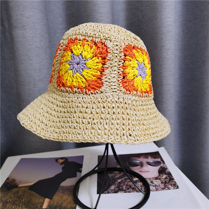 Womens Girls Crochet Bucket Hat Fisherman Sun Cap Floppy Wide Brim Straw Hat