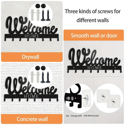 Wall Mounted Metal Key Holder 8Hooks Entryway Office Storage Organizer Rustproof