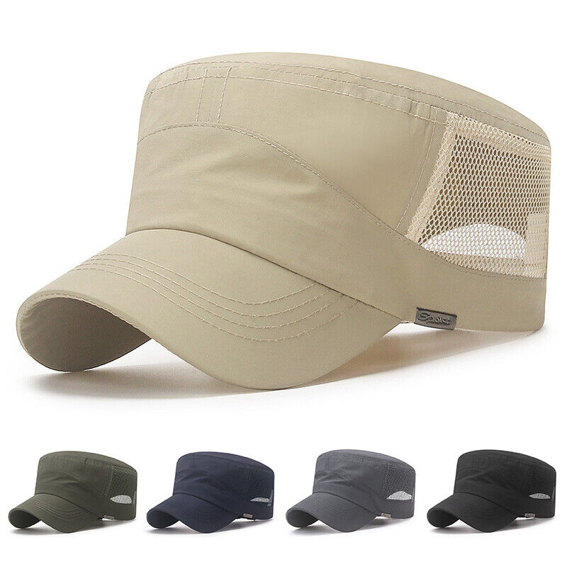 Solid Color Washed Caps Flat Top Hat Sun Protection Breathable Mesh Casual ⊰