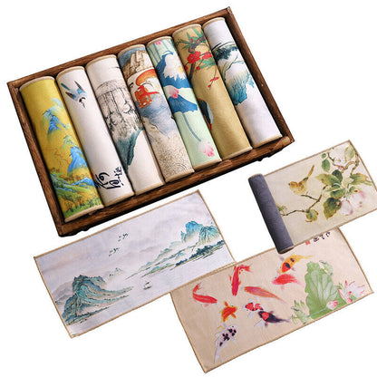 Painted Chinese Style Thick Tea Towel Super Absorbent Tea Cleaning Set Cup Mat.