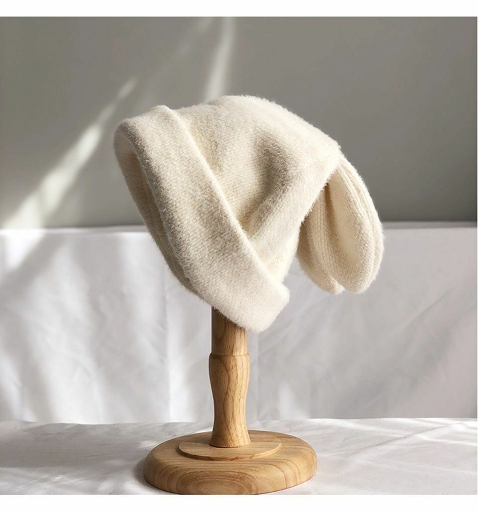 Hats Women Draping Rabbit Ears Rabbit Fur Autumn Winter Knitted Wool Warm Cotton