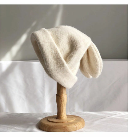 Hats Women Draping Rabbit Ears Rabbit Fur Autumn Winter Knitted Wool Warm Cotton