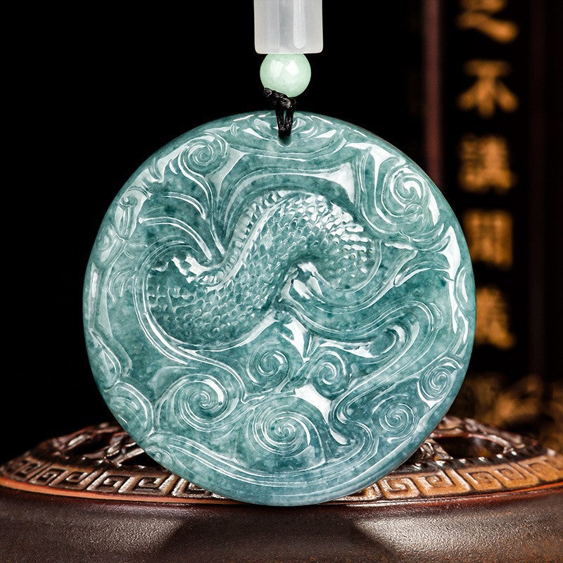 Certificate China Natural Grade A Jade Jadeite Zodiac Dragon Men Lucky Pendant