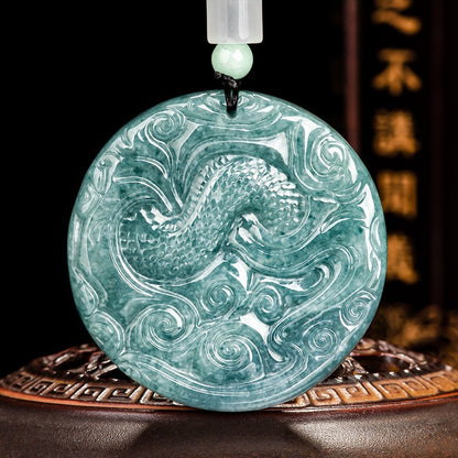 Certificate China Natural Grade A Jade Jadeite Zodiac Dragon Men Lucky Pendant