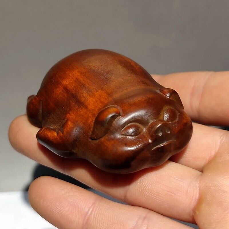 antique wood carving Handmade Statuette figurine small mini wooden Lazy pig gift
