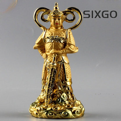 Traditional Resin Gilding Skanda Bodhisattva Buddha Statue Ornament Handicrafts