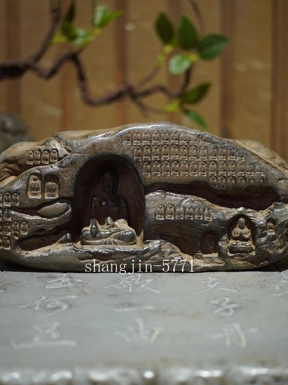 Old Stone Carved Buddha Statue Zen Buddhism Belief Home Office Decor
