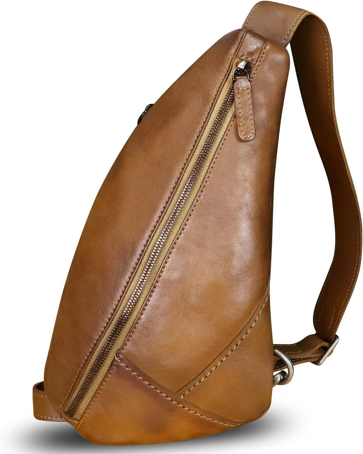 LRTO Genuine Leather Sling Bag Crossbody Motorcycle Handmade Darkbrown