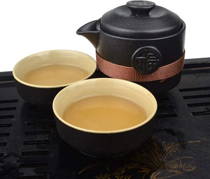 Travel Set KungFu Tea Black 200ml Pot Cups with Black Portable Packaging Bag